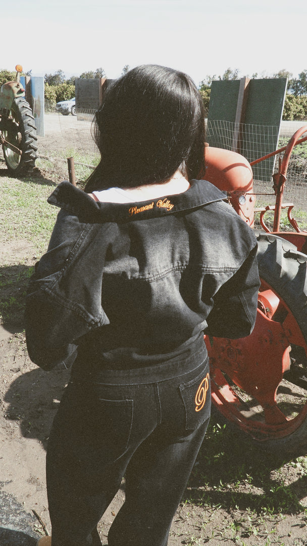 Black Denim Zip-Up Jacket