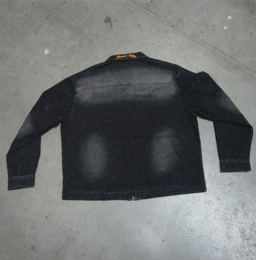 Black Denim Zip-Up Jacket